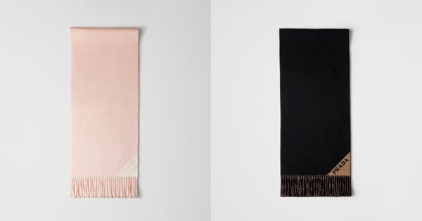 精品LOGO圍巾入門推薦9：Prada 雙層羊絨圍巾，NT$25,000