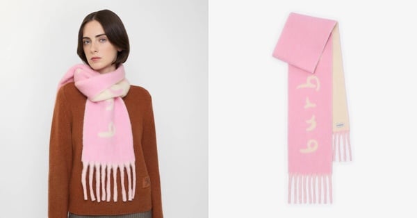 精品LOGO圍巾入門推薦15：Burberry 雙面兩用徽標裝飾羊駝毛混紡圍巾，NT$11,900