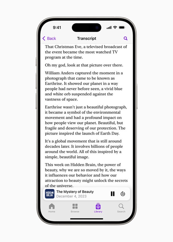全新功能! iPhone「iOS 17.4」新增Apple Podcast 逐字稿功能