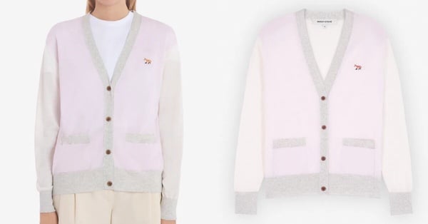 2024 Maison Kitsuné小狐狸必買推薦4：Baby Fox系列小狐狸LOGO灰滾邊經典開襟針織衫，NT$14,000