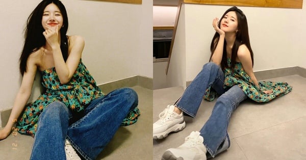 疊穿方式一:碎花連身裙+牛仔褲