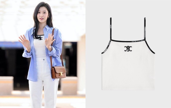 2024最新LOGO白背心推薦：CELINE 棉質平紋針織刺繡Triomphe背心，NT$27,000
