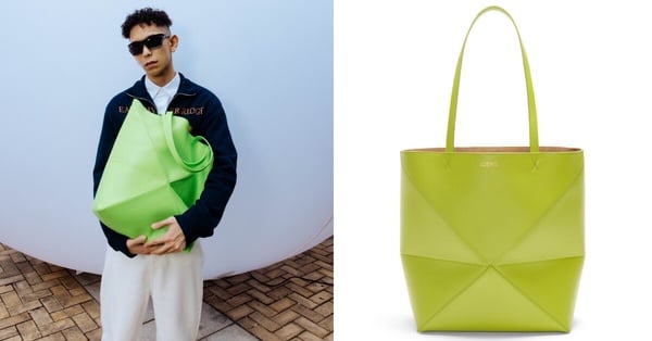 2024夏日多巴胺色系精品包1：LOEWE Puzzle Fold 開心果綠小牛皮托特包