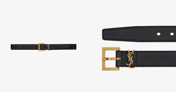 2024「精品LOGO皮帶」推薦：Saint Laurent CASSANDRE滑面皮革方形搭扣腰帶，NT$16,100