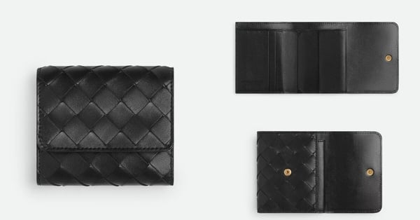 2024最新黑色精品短夾推薦：Bottega Veneta Intrecciato Tri-Fold Wallet，NT$27,300