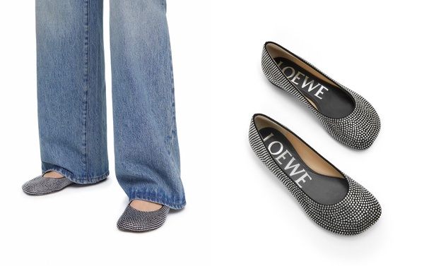 LOEWE台灣官網優惠必買：Toy ballerina in suede and allover rhinestones