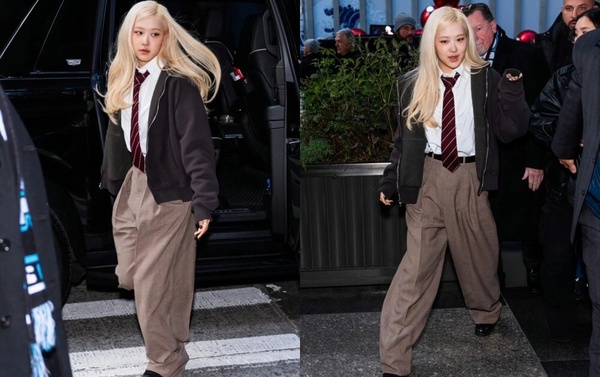 Rosé私服穿搭示範：街頭學院風
