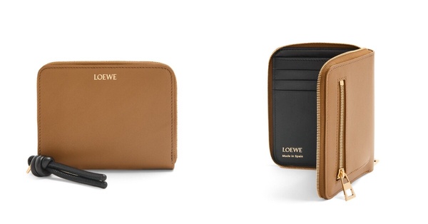 2025 Pantone「摩卡慕斯」短夾推薦：LOEWE 亮面納帕小牛皮拉鍊短錢包