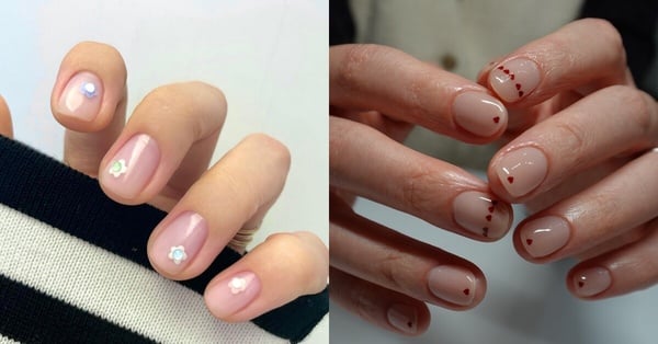 清新透明系美甲，適合指甲休息，也可搭配小花亮片點綴