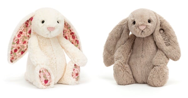 Jellycat最受歡迎的角色Bashful Bunny經典兔兔，米白色的絨毛與長長的耳朵是其特徵