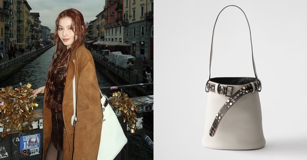 2025白色精品包推薦：Prada Buckle 皮革水桶袋連飾釘皮帶，NT$180,000（Sana同款）