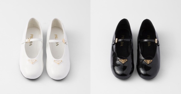 Prada 皺漆皮芭蕾舞鞋，經典黑色，搭配金屬三角標誌