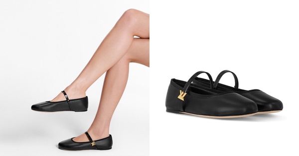 3. Louis Vuitton Romy 平底芭蕾舞鞋，閃亮漆面皮革搭帶和金色 LV Twist 標誌配件