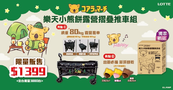 遛小孩必備!家樂福獨家「樂天小熊餅露營摺疊推車組」,實用摺疊推車限量開賣再享優惠