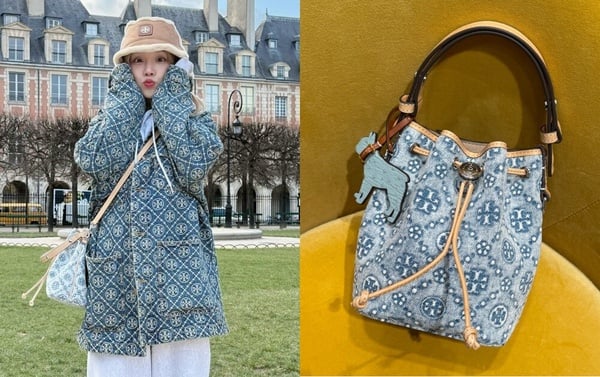 5. Tory Burch T Monogram 迷你丹寧水桶包：宋雨琦同款！（NT$17,900)