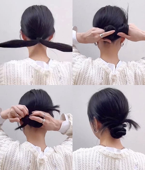 丸子頭綁法1：羽毛丸子頭