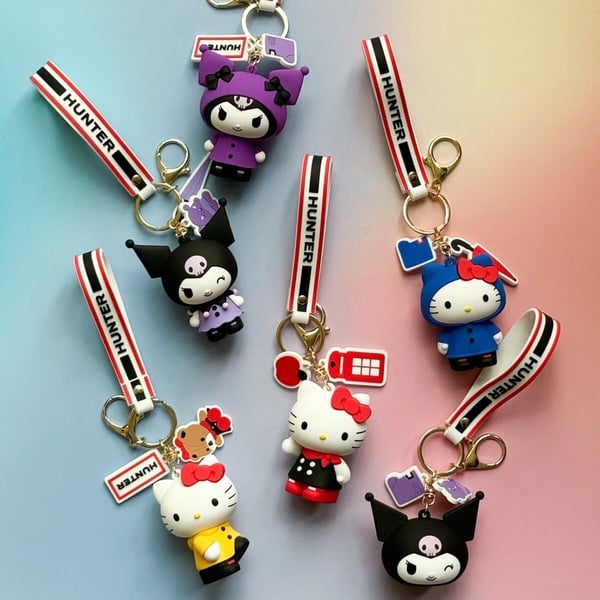 7-11 x HUNTER x 三麗鷗 限量立體公仔鑰匙圈，共有 Hello Kitty 和酷洛米六款可供收藏。