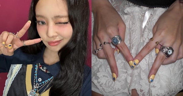 2025 奶油黃美甲範本9：Jennie同款撞色愛心