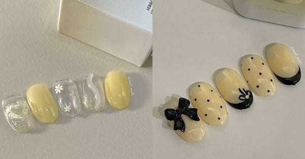 2025 奶油黃美甲範本10：童趣手繪風