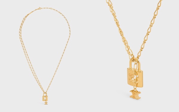 精品項鍊推薦4：CELINE Triomphe Lock 金色飾面黃銅項鍊，NT$21,500