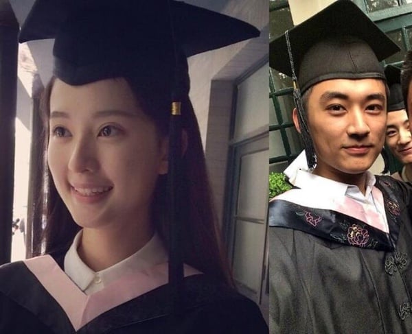 劉學義和喬欣大學時期畢業照，青春洋溢