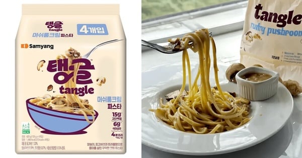 Threads爆紅的三養Tangle蘑菇奶油義大利麵，白色包裝展示著誘人的義大利麵圖案