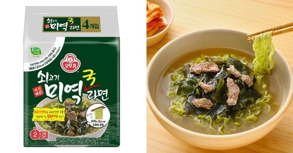 不倒翁牛肉海帶湯拉麵的包裝，還原韓國家常風味的不辣泡麵