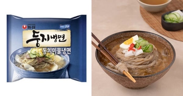 適合夏天的農心水蘿蔔泡菜冷麵，包裝展示清爽的韓式冷麵成品