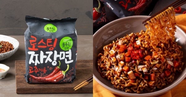 Pulmuone烘焙辣油炸醬麵包裝，結合炸醬與辣油的韓國乾拌麵