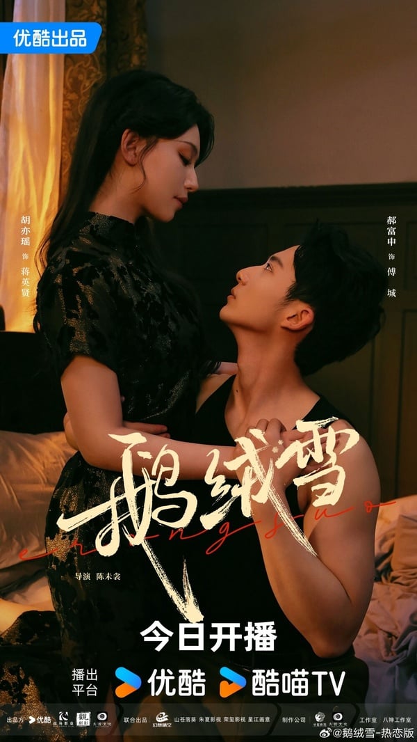 《鵝絨雪》劇情講述想要打破世俗偏見、繼承家業的蔣家二女兒蔣英賢為了自保和一絲興趣，雇傭出身低微的傅城當作保鏢，蔣英賢不斷挑戰傅城的底線，也不斷誘惑他墜入愛情深淵，直到現實的阻礙將他們分開。