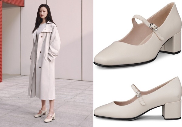 ECCO SHAPE 35 SQUARED 真皮瑪莉珍高跟鞋 - 石灰白 (倪妮同款)，舒適好走，適合日常和正式場合，也是耐走的低跟面試鞋。(2025好穿耐走面試鞋)