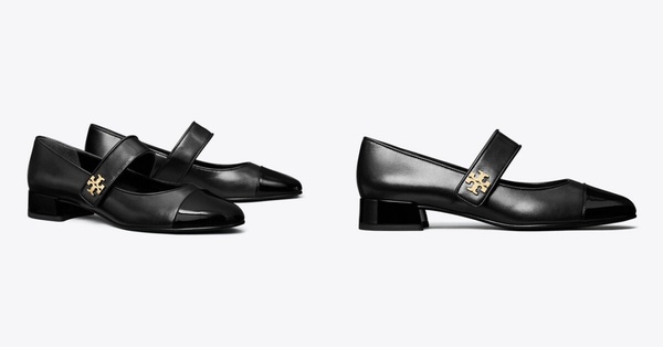 TORY BURCH 瑪莉珍拼色芭蕾高跟鞋 - 黑色漆皮拼接，優雅舒適，適合日常和上班，也是精緻的精品面試鞋。(2025精品面試鞋)
