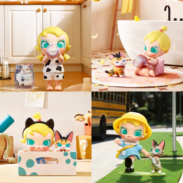泡泡瑪特Baby Molly喵趣橫生系列公仔，Molly與大耳喵Tabby在貓咪星球的可愛場景