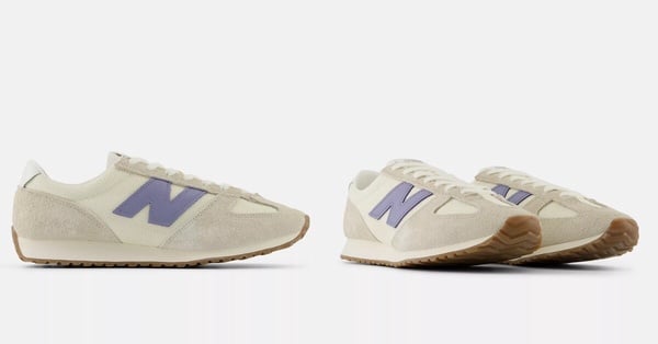 New Balance 471 米白色款式的細節圖，展示異材質拼接和鞋帶設計。