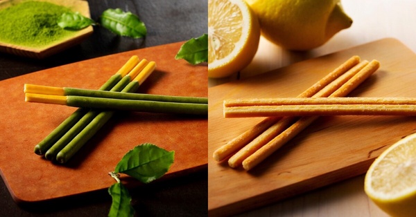 餅乾棒特寫：裹上厚實巧克力的 Baton d'or Pocky 餅乾棒。