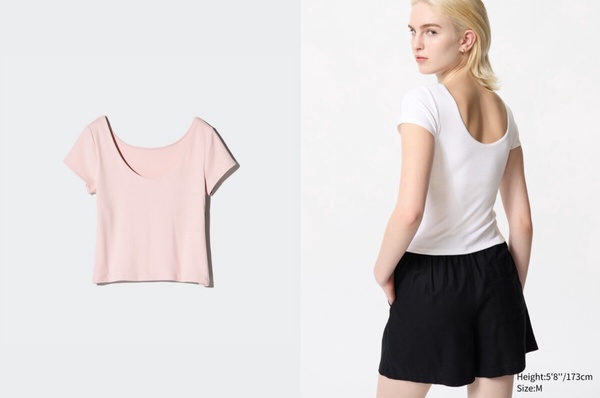 2025涼感衣推薦：UNIQLO AIRism棉質挖背BRATOP短版T恤，NT$590