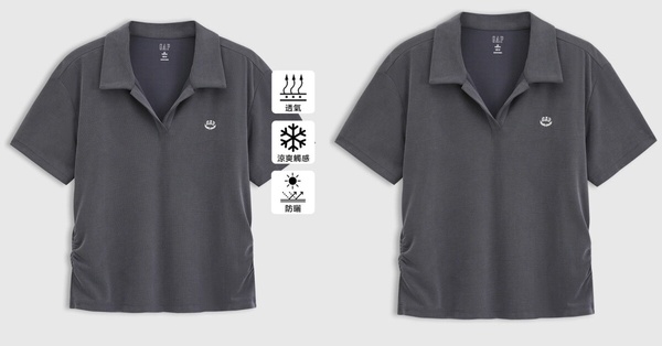 2025涼感衣推薦：GAP Logo刺繡防曬翻領短袖針織衫，NT$999