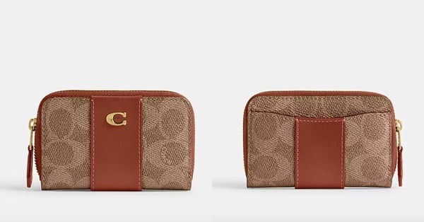 輕奢名片夾推薦：COACH 基本款經典 SIGNATURE 帆布小型拉鍊卡夾，NT$4,500