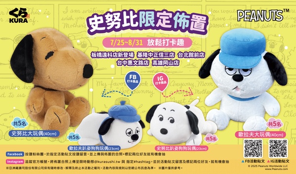 史努比粉收！藏壽司聯名史努比扭蛋7/25開扭，全13款扭蛋、史努比大玩偶、提袋必收