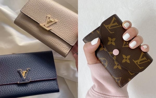 展示多款路易威登(Louis Vuitton)皮夾,突顯其精緻工藝與設計