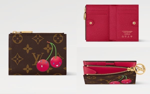 LV x 村上隆聯名的Lisa短夾,在Monogram帆布上點綴可愛的櫻桃圖案