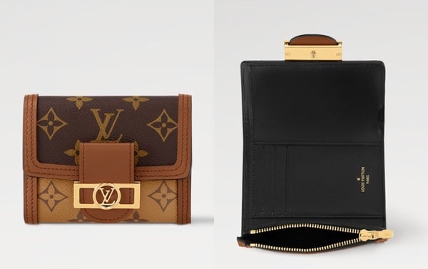 LV Dauphine小型錢包,結合Monogram與Monogram Reverse帆布,並有標誌性的Dauphine磁石扣