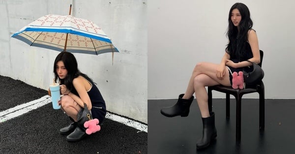 韓國女星秀智(Suzy)在戶外穿搭CELINE黑色中筒雨靴。