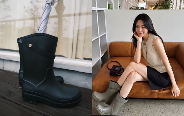 韓國小眾品牌MONGDOL Buckle Strap扣帶雨靴，黑色靴款側面有金屬扣帶設