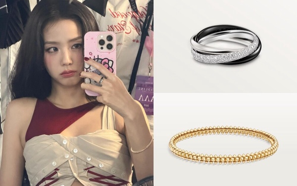 Jisoo 著用：Cartier Trinity 戒指 ＆ Clash de Cartier手環