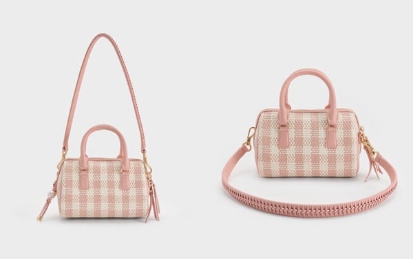 CHARLES &amp; KEITH Everleigh 格紋保齡球包，NT$2,990
