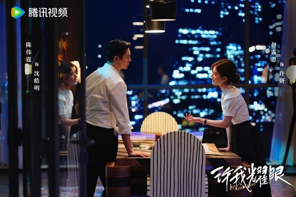 《許我耀眼》劇情講述當紅主播許妍和都市精英沈皓明是一對人人豔羨的夫妻，看似十分般配的兩人，由於出生環境的差異，始終難以融入對方的生活，許妍靠著光鮮的主持人身份和「精心裝點」的身世順利和沈皓明步入婚姻，而這一切盡在沈皓明的掌握下。衝突來臨時，許妍脫離沈皓明的掌控一去不回頭，沈皓明卻發現自己早已陷入愛情，想要全力追回許妍。