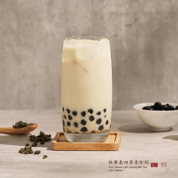 樂法推薦的林華泰四季青珍奶，經典的珍珠奶茶，杯中可見滿滿的黑色珍珠