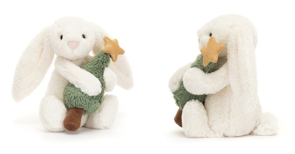 2025 Jellycat 聖誕限定必買：聖誕樹甜心小兔 Bashful Bunny with Christmas Tree