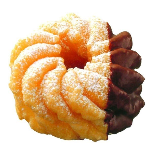 Mister Donut推薦必吃Top 6卡士達法蘭奇，鬆軟的泡芙口感甜甜圈，中間夾著卡士達內餡，外層淋上巧克力醬